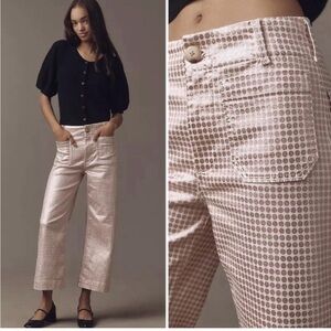 Anthropologie Maeve Colette Pink Checkered Wide-Leg Crop Pants Size 31 NWT